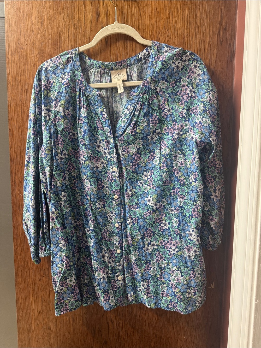 St. John's Bay Floral Top - Blue and Green